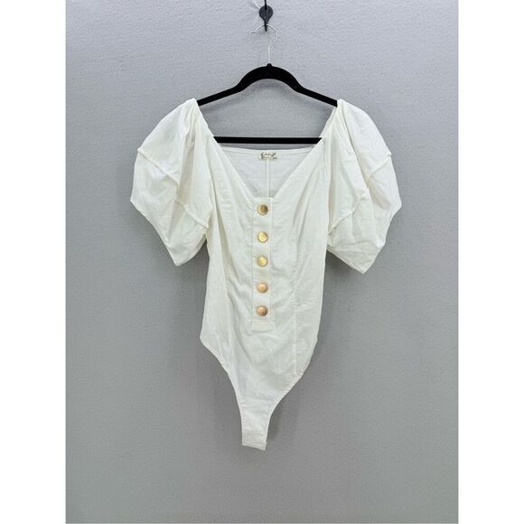 Intimately Free People Womens White Not So Basic Puff Sleeves Bodysuit Small - Picture 1 of 9